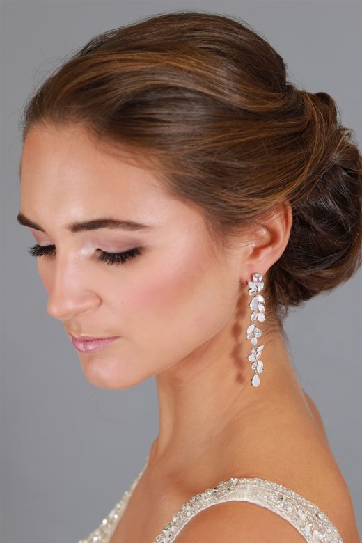 Cubic Zirconia And Opal Long Statement Wedding Dangle Earrings