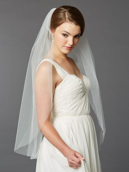 Fingertip Length Single Layer Cut Edge Bridal Veil