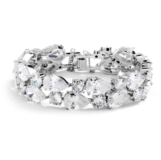 Red Carpet Bold 6 1/2" Cz Pears Bridal Statement Bracelet In Silver Rhodium