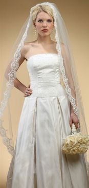 Lace Embroidered Mantilla Wedding Veil - White 
