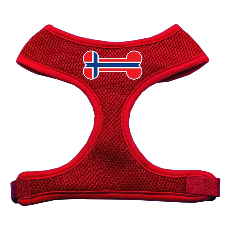 Bone Flag Norway Screen Print Soft Mesh Pet Harness Red Extra Large