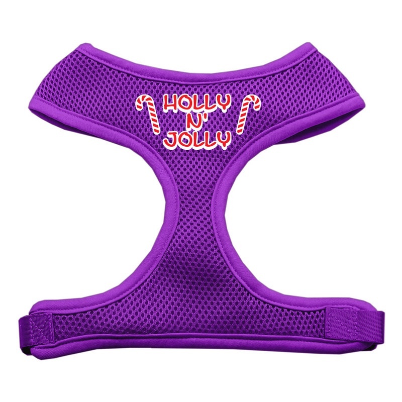 Holly N Jolly Screen Print Soft Mesh Pet Harness Purple Large