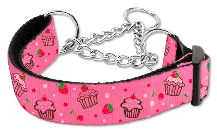 Cupcakes Nylon Ribbon Collar Martingale Large Bright Pink