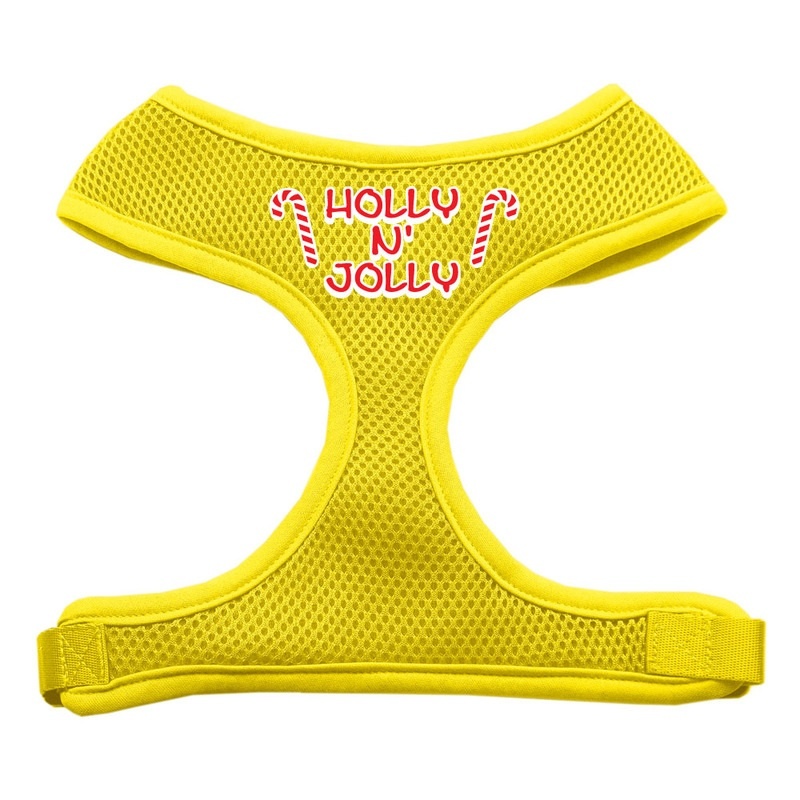 Holly N Jolly Screen Print Soft Mesh Pet Harness Yellow Medium