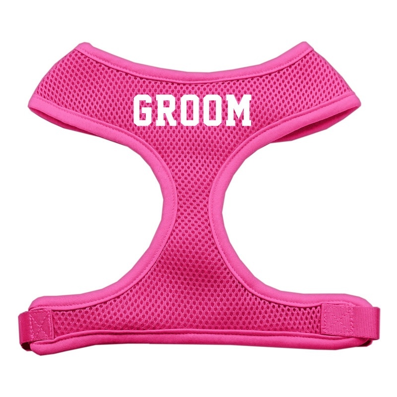 Groom Screen Print Soft Mesh Pet Harness Pink Large