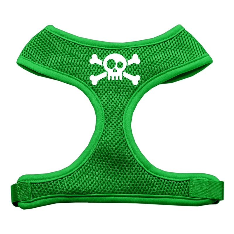 Skull Crossbones Screen Print Soft Mesh Pet Harness Emerald Green Large