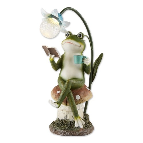 Frog On A Mushroom Solar Statue