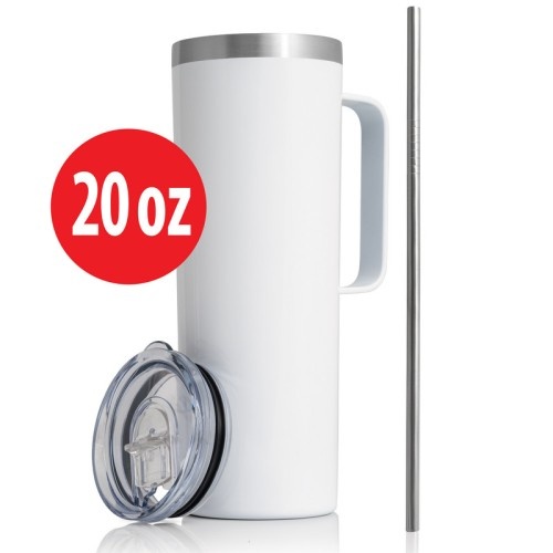 20Oz Stainless Steel Skinny Tumbler With Handle And White Finish