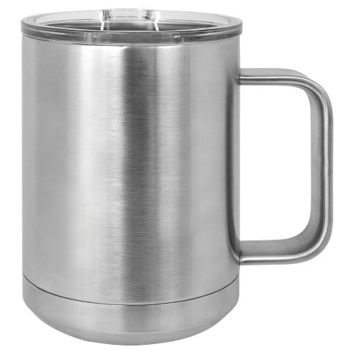 15 Ounce Stainless Steel, Double Wall Vacuum Insulated Mug, Includes Clear Slider Lid
