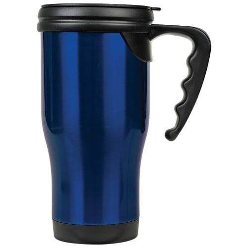 14 Ounce Stainless Steel Blue Travel Mug With Handle [Engravable]