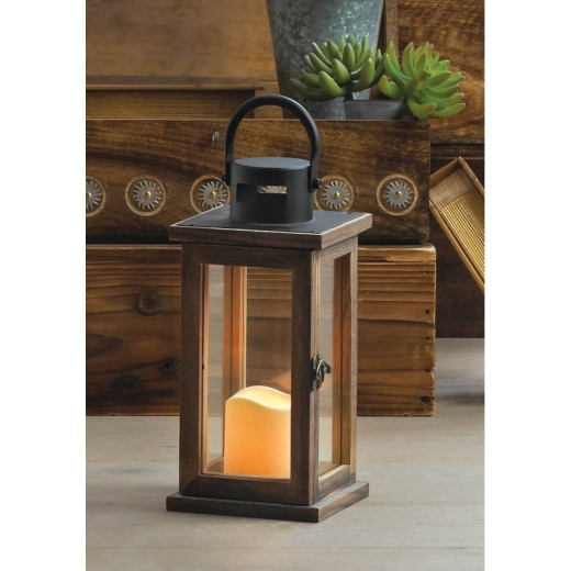 Lodge Wooden Lantern with LED Candle - Accent Plus