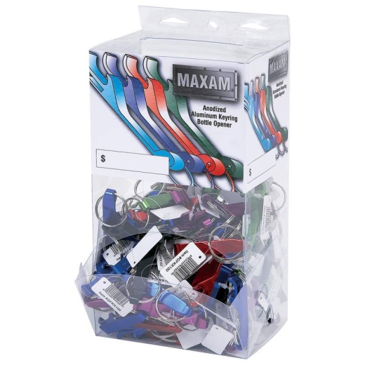Maxam 100Pc Aluminum Bottle Opener Keychains in Countertop Display