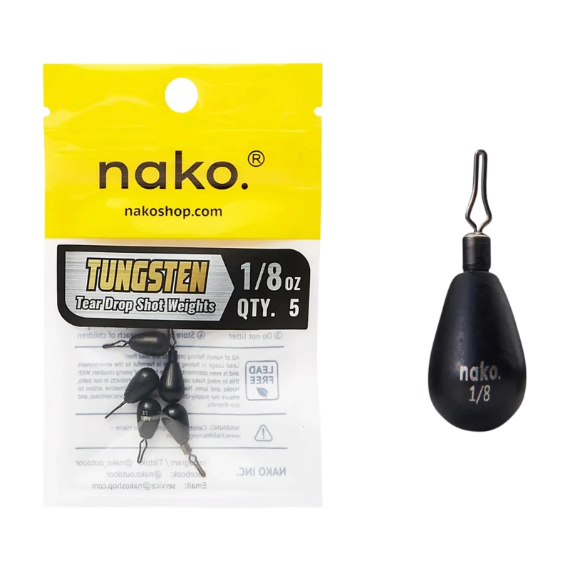 Nako Tungsten Tear Drop Shot Weights - 5Pk