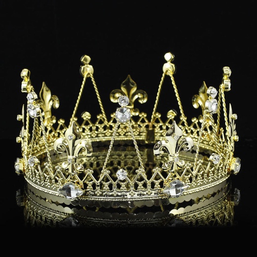 Men's Pageant Imperial Tiara Full Circle Round Gold King Crown