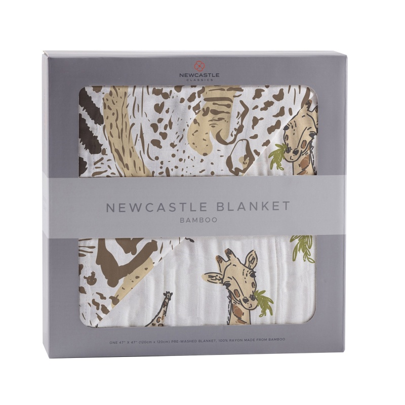 Hungry Giraffe And Animal Print Bamboo Muslin Newcastle Blanket