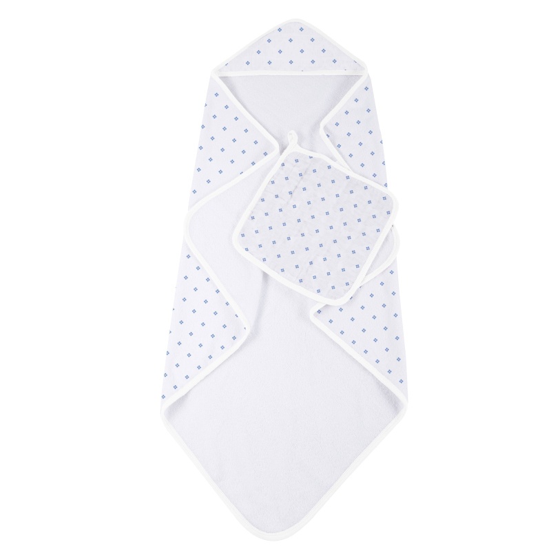 Periwinkle Diamond Polka Dot Bamboo Hooded Towel And Washcloth Set