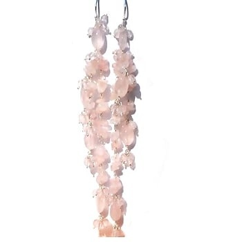 Sterling Silver Pink Rose Quartz Long Dangle Earrings