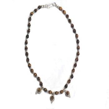 Sterling Silver Tiger Eye And Silver Beaded 16 Inch Necklace