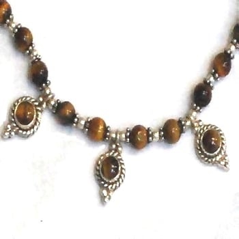 Sterling Silver Tiger Eye And Silver Beaded 16 Inch Necklace