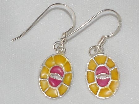 Pair Of Sterling Silver Stained Glass Eye Of Odin Dangle Earrings