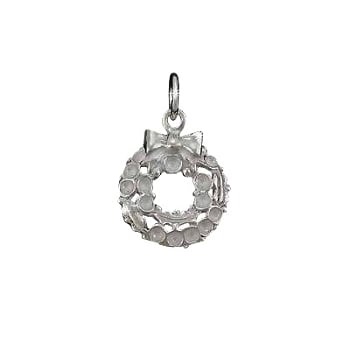 Sterling Silver Christmas Wreath Charm Pendant