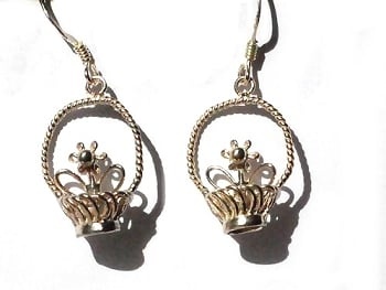Sterling Silver Flower & Basket Dangle Earrings