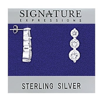 Sterling Silver Triple 1 Inch Drop Clear Cz Stud Earrings