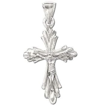 Sterling Silver Crucifix Radiant Diamond Cut Pendant