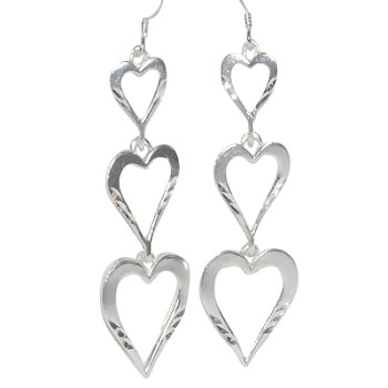 Sterling Silver Triple Heart Dangle Earrings