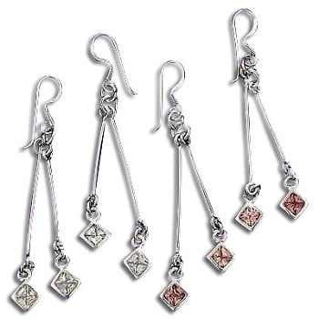 Sterling Silver Dangle Earring With 2 Cubic Zirconia Stones