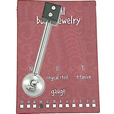 Barbell Black Dice Bead 14G/13Mm Lg/6Mm-Bl 316L Steel
