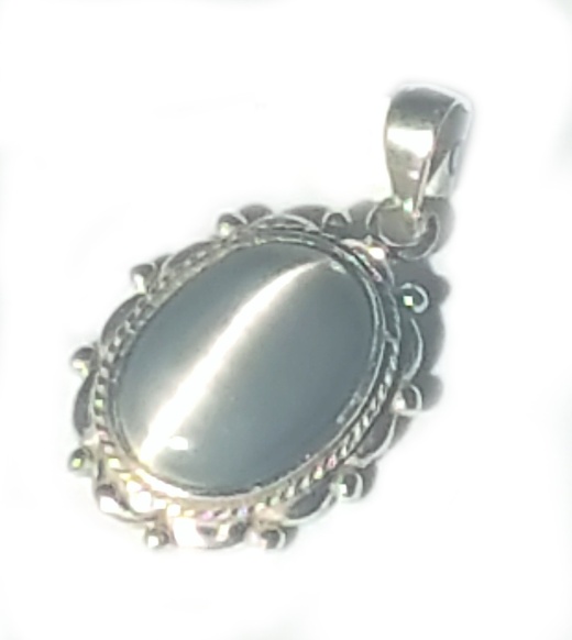 Sterling Silver Large Cats Eye Cab In Silver Earring Frame Pendant