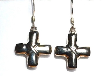 Sterling Silver Puff Cross Earrings