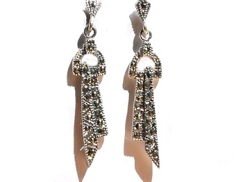 Sterling Silver Genuine 44 Marcasite Stone Dangle Earrings