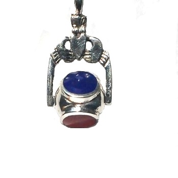 Sterling Silver Lovers Claddagh Spinning Stone Ball Pendant
