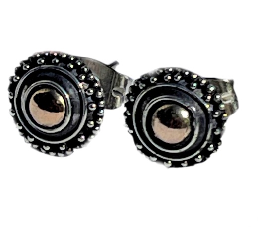 Sterling Silver 8.75mm Stud Earrings with 18K Gold Accent