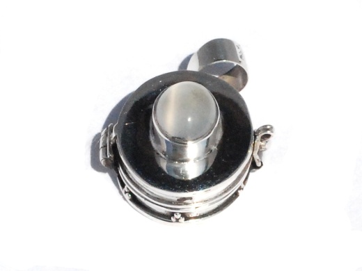 Sterling Silver Simulated Moon Stone Cabochon Prayer Box Pendant