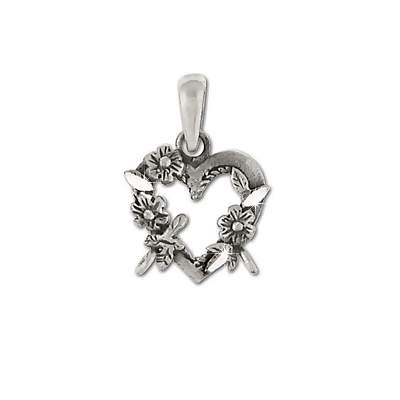 925 Sterling Silver Heart Flower Wreath Pendant with Loops