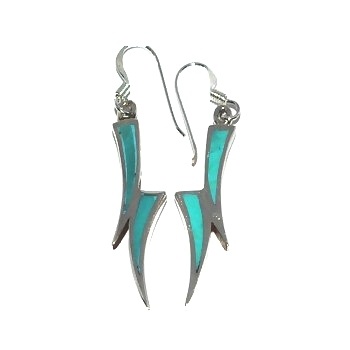 Sterling Silver Turquoise Inlay Double Horn Dangle Earrings
