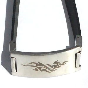 Stainless Steel And Rubber Bracelet With Tribal Design