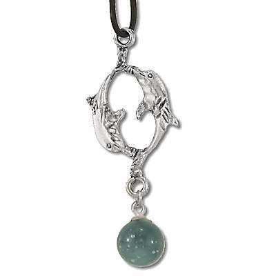 Double Dolphin With A Glass Ball On A Necklace