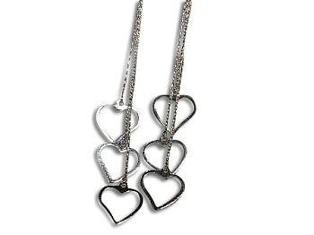 Sterling Silver 3 Linear Dangles Earrings with Heart Charms