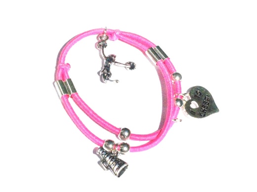 Pink Cheerleader Bracelet with 3 Cheer Leading Charms