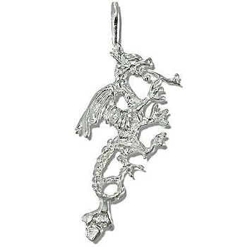 Sterling Silver Diamond Cut Fire Dragon Pendant