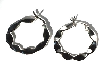 Sterling Silver Twisted Wavy Ribbon Hoop Earrings