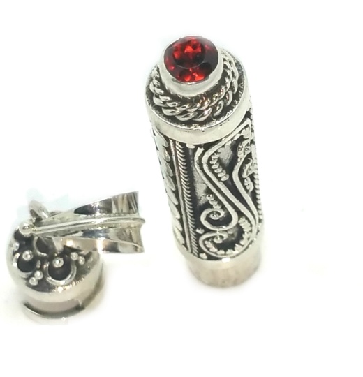Sterling Silver Cylinder Prayer Box Pendant with Garnet