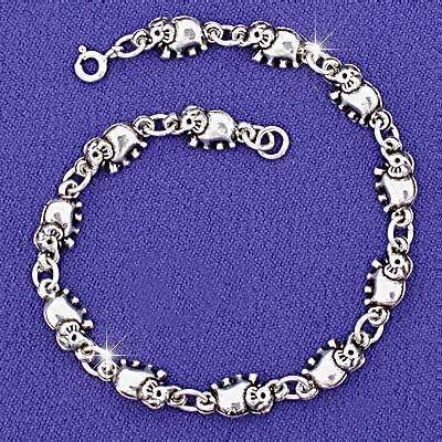Sterling Silver 925 3-D Elephant Link Bracelet