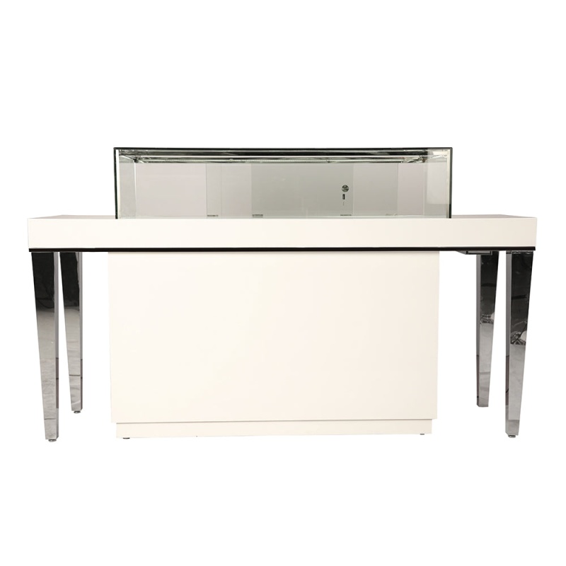 White Gloss Wood With Aluminum Frame Jewelry Display Showcase - 71" X 21 1/2" X 41 1/4"