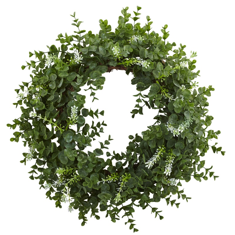 18” Eucalyptus Double Ring Wreath W/Twig Base