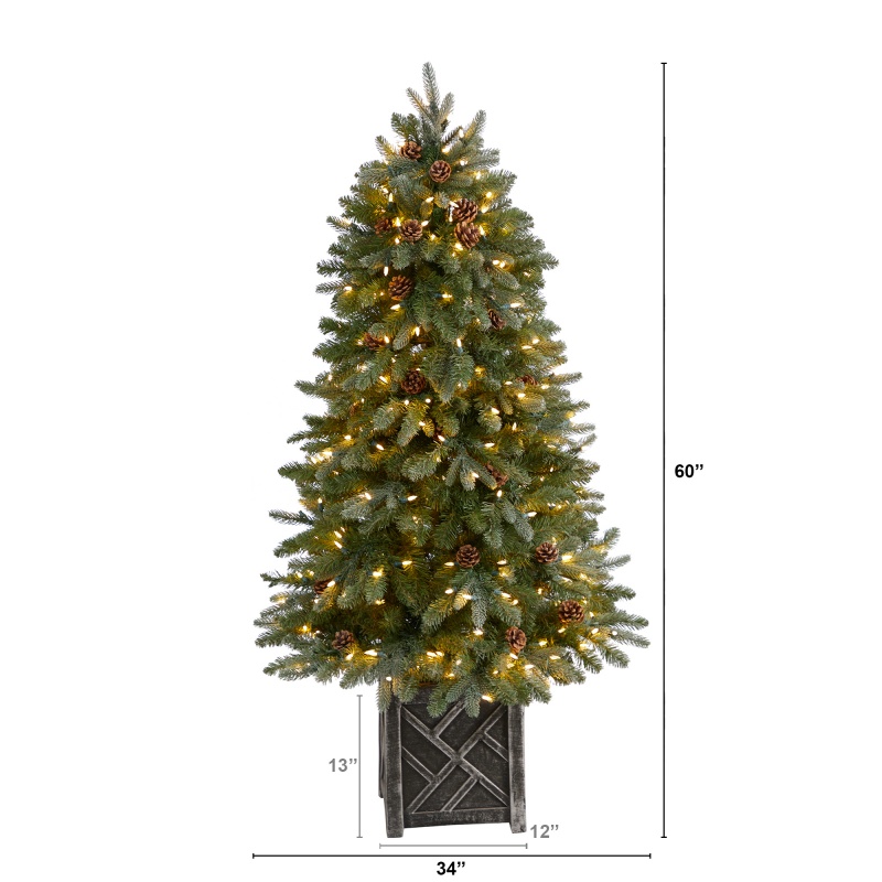 5' Colorado Fir Flocked Dusted Tree With 300 Led Lights, 514 Branches And Pinecones